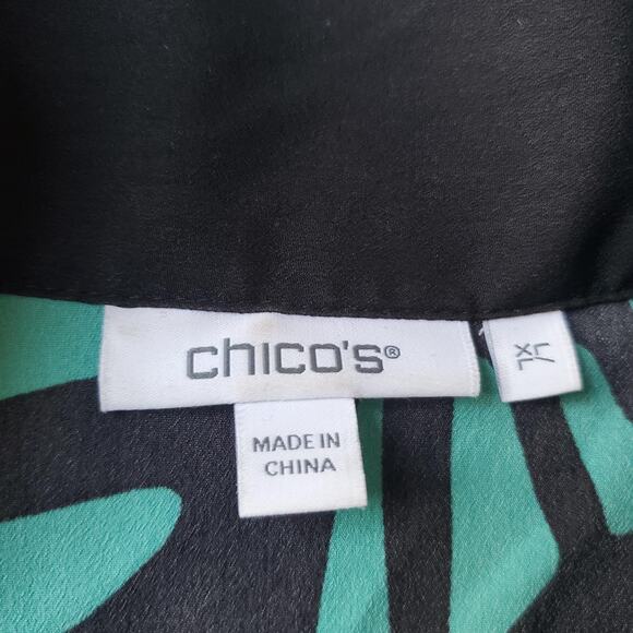 Chicos Kimono Jacket Womens L/XL Black Green Abstract Print Open Front Cardigan - Picture 3 of 7